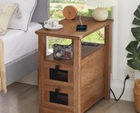 Farmhouse Xxl End Table With Charging Station, Narrow Side Table With Us... - $240.99