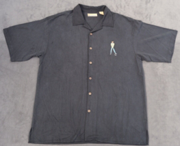 BOBBY CHAN Casual Silk Shirt Short Sl. Button Up Black Embroidery Golf ~ L - £10.91 GBP