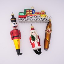 Lot Vintage Blown Glass Christmas Ornaments - CIGAR + Train + Santa + Nutcracker - £55.14 GBP