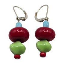 Artisan Vibrant Colors Earrings Marked 925 Leverback Red Green Blue Christmas  - £11.07 GBP