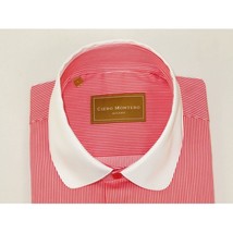 Men 100% Cotton Dress Shirt CIERO MONTERO Turkey 1A99-53 White Red Slim Fit image 6