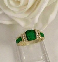 3Ct Cushion Cut Green Emerald Solitaire Engagement Ring 14K Yellow Gold Finish - £86.00 GBP