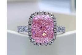 6CT Cushion Cut Pink Sapphire Simulated Diamond Sterling Silver Engagement Ring - £66.03 GBP