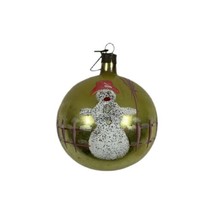 Vintage Hand Painted Snowman Christmas Tree Bulb Ornament Gold With Fenc... - £5.41 GBP