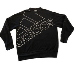 Adidas Mens Lightweight Crewneck Sweatshirt Black White Logo Large  - $13.55