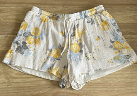Torrid Floral Crinkle Shorts Lined Drawstring Pockets Women 00 Ivory Yellow - £18.95 GBP