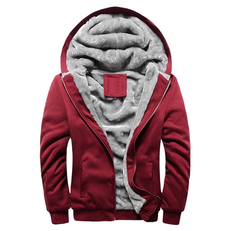 Men Zipper Hoodies Winter Thick Warm Fleece Long Sleeve Coat wear Male Casual St - £105.58 GBP