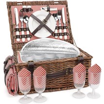 Picnic Basket Set For 4 Persons With Cooler And Waterproof Picnic Blanket, Class - £72.74 GBP