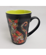 Prima Design Floral Cat Coffee Mug Cup Black Multi-Color Ribbed Yellow I... - £23.15 GBP