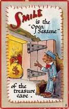 Dwig Comic Postcard Smile Is The Open Sesame Treasure Cave Tuck Artist Signed - £7.74 GBP