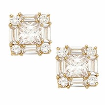 14K Solid Yellow Gold 9MM Square Cut Prong Set Cubic Zircon Studs ER-PE3 - £155.33 GBP