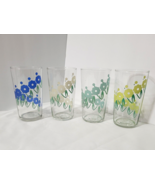 Vtg Spiral Floral Libbey Set 4 Tumblers Drinking Glasses Aqua Blue Yello... - $36.32 CAD