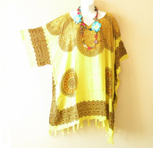 KB113 Yellow Batik Kimono Plus VNeck Caftan Kaftan Tunic Blouse Top - up... - £19.53 GBP