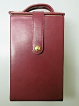 Jewelry Organizer Portable Travel Case Burgundy Vegan Leather Mirror Snaps Close - £17.18 GBP