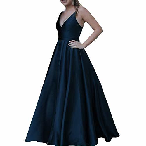 Kivary Plus Size V Neck Spaghetti Strap Formal Long Evening Prom Dress Navy Blue