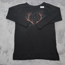 Victoria Secret Shirt Women Medium Black Lightweight Casual Antlers Christmas - £15.03 GBP