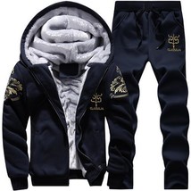 2022 Thicken Men Trauit Set Cardigan Winter Fleece Hood Jacket+Pants Sweatshirts - £117.30 GBP