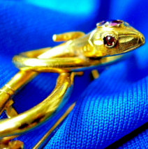 Victorian Art Deco Serpent Brooch 14k Gold Ruby Eyes Antique Snake Pin - £1,478.35 GBP