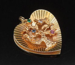 14K GOLD - Vintage Tree Of Life With Gemstones &amp; Textured Heart Pendant - GP573 - $455.86