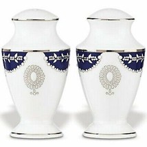 Lenox Marchesa Empire Pearl Indigo Salt &amp; Pepper Shaker Set Platinum Dot USA NEW - £58.07 GBP