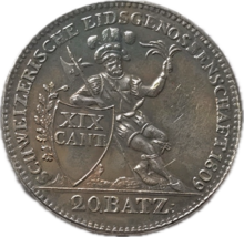 Medalla conmemorativa cantonal suiza de 20 batzen - Argovia 1809, restri... - $18.55 CAD