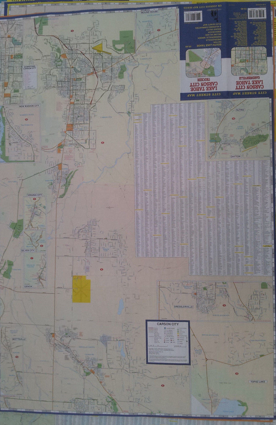 Carson Center Map Carson City Lake Tahoe Carson City Truckee 27 x 39 Laminated Wall Map ...