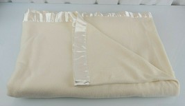 Living Quarters Microfleece Micro Fleece &amp; Satin Trim Cream Ivory Twin Blanket - £38.93 GBP