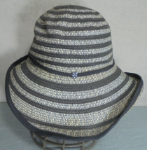 BCBG Maxazria Womens Medium 100% Paper Sun Hat Striped Black Beige Hallo... - $8.86