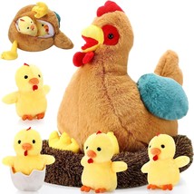 9.84 Inch Plush Egg Laying Hen Chicken With Zippered Belly, Henhouse And 4 Littl - £42.16 GBP