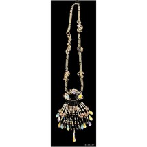 VTGE Hand Beaded Sued Back Crystal Statement Piece Art Deco Style Necklace - £27.77 GBP
