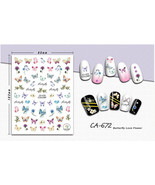 Nail art 3D stickers decal blue green rainbow butterfly white blue flowe... - $3.39