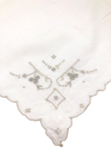 Vtg 1930s Hanky Handkerchief White Delicate Embroidered Taupe Romantic S... - $20.37 CAD
