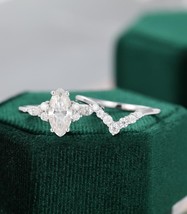 4 Ct Marquise Diamond Engagement Ring Wedding Band Bridal Set 14k White Gold Fn - £84.78 GBP