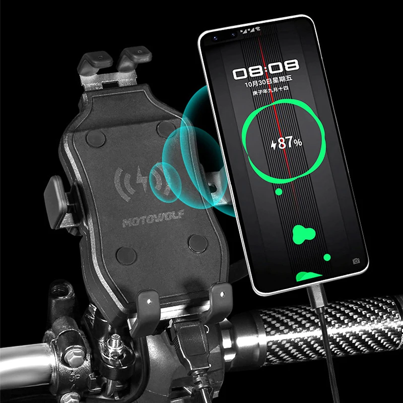Six-claw Motorcycle Phone Holder QC3.0 Wireless Charger Handlebar Mirror Bicycle - £102.63 GBP