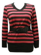 Eye Candy Ladies Sweater Belted V-Neck Snug-Fitting Pink Striped Plus Si... - £21.30 GBP