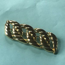 Estate Goldtone Ridged &amp; Slit Rectangle Bar Pin Brooch 2.25 inches  x 0.75 inche - £9.02 GBP