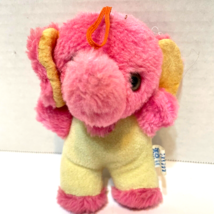 Vintage Dan Bechner Mini Plush Carnival Pink Yellow Elephant Stuffed Animal 5&quot; - £12.44 GBP