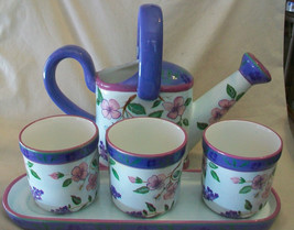 CAPRIWARE CERAMIC 5 PIECE WATERING CAN, FLOWER POTS AND TRAY SET - $80.00