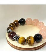 14-16mm Tiger Eye Obsidian Rose Quartz Chunky Beaded Bracelet Healing Cr... - $59.99