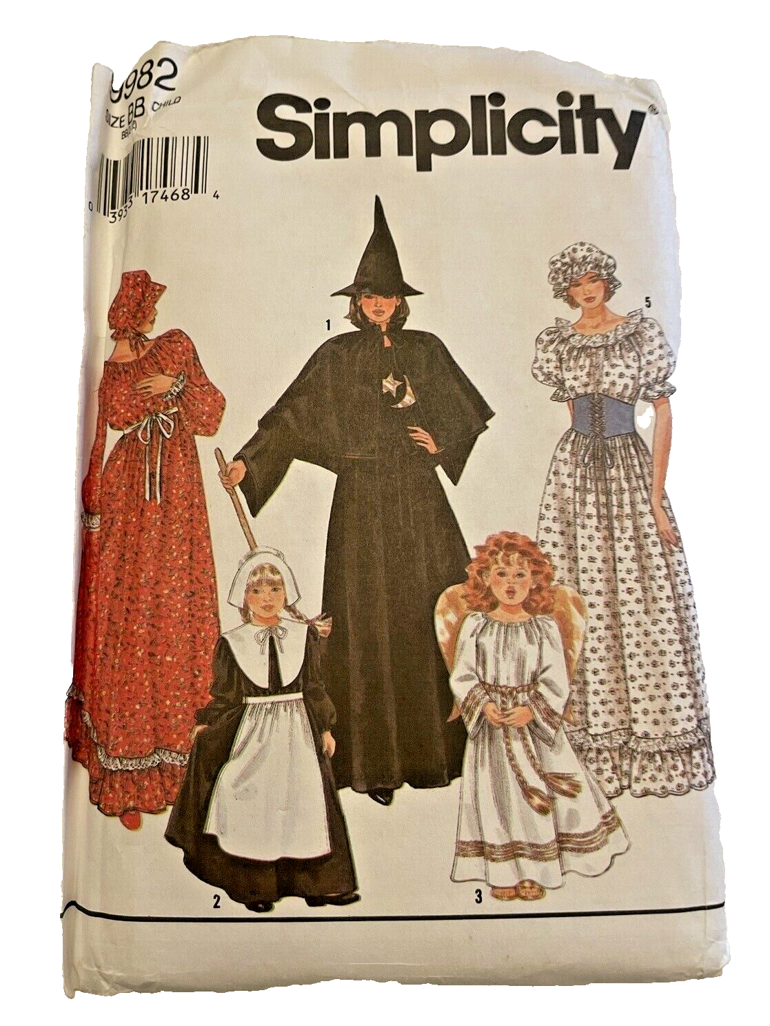 Sewing Pattern Costume Simplicity 9982 Girl SZ 2-12 Witch Pilgrim Angel Prairie - £9.49 GBP