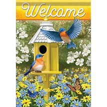Delightful Bluebirds Double Sided Garden Flag - 2 Sided Message,12&quot; x 18&quot;  - £17.60 GBP