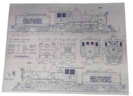 Rio Grande Southern #20 Steam Locomotive Blueprint - PRINT COPY 14&quot; x 9&quot; - £38.26 GBP