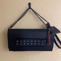 Nwt House Of Harlow 1960 Black Leather Clutch Crossbody Studded Front Handle - £73.29 GBP