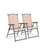 Set of 2 Sling Back Chairs Outdoor Folding Deck Camping Patio Garden Chairs - £95.68 GBP