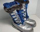 Lands End Navy Blue with Silver Fleece Lined Winter Snow Girls Boots Size 3 - $12.59