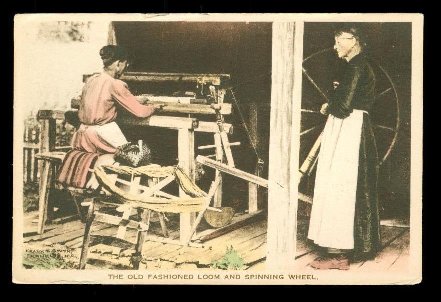 Vintage Postcard Hand Colored Appalachian Women Loom Weaving Spinning Wheel - $18.80