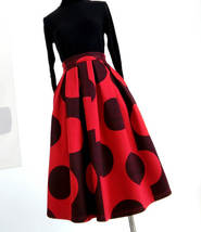 RED Polka Dot Pleated Midi Skirt Women Custom Plus Size Polyester Holiday Skirt image 2