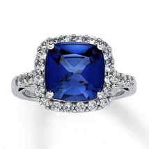 1.20 Ct Cushion Cut Blue Sapphire Wedding Engagement Ring 14k White Gold Finish - £75.27 GBP