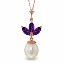 4.75 Carat 14K Solid Rose Gold Gemstone Necklace Pearl Purple Amethyst 14&quot;-24&quot; - £253.47 GBP