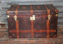 English Handmade Leather Coffee Table Trunk Antique Leather Chests gift item - £632.95 GBP